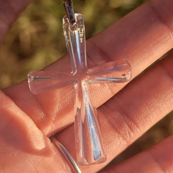 Vintage WATERFORD carved clear crystal 925 sterling silver necklace pendant - Picture 15 of 16